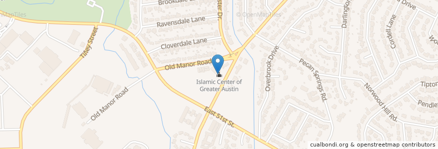 Mapa de ubicacion de Islamic Center of Greater Austin en الولايات المتّحدة الأمريكيّة, تكساس, مقاطعة ترافيز, أوستن.