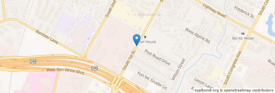 Mapa de ubicacion de Oak Meadow Baptist Church en ایالات متحده آمریکا, تگزاس, Travis County, Austin.