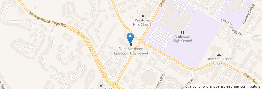 Mapa de ubicacion de Saint Matthews Episcopal Day School en États-Unis D'Amérique, Texas, Travis County, Austin.