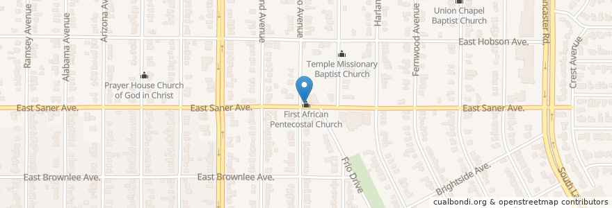 Mapa de ubicacion de First African Pentecostal Church en 美利坚合众国/美利堅合眾國, 得克萨斯州 / 德克薩斯州 / 德薩斯州, Dallas, Dallas County.