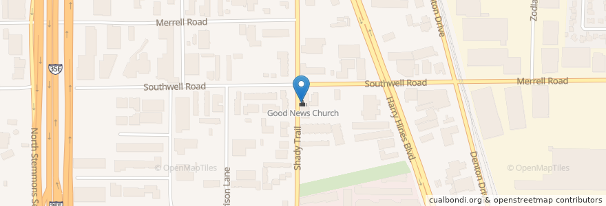 Mapa de ubicacion de Good News Church en 美利坚合众国/美利堅合眾國, 得克萨斯州 / 德克薩斯州 / 德薩斯州, Dallas, Dallas County.
