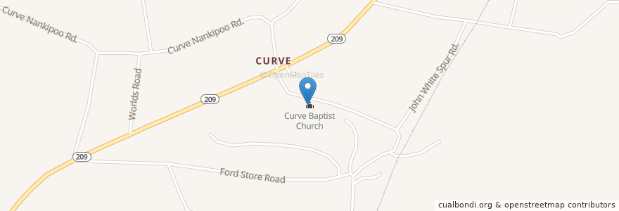 Mapa de ubicacion de Curve Baptist Church en アメリカ合衆国, テネシー州, Lauderdale County.