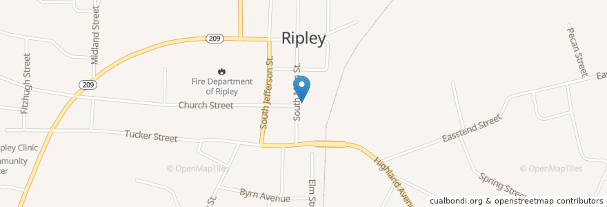 Mapa de ubicacion de First United Methodist Church en ایالات متحده آمریکا, تنسی, Lauderdale County, Ripley.