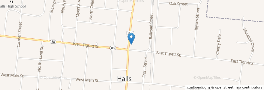 Mapa de ubicacion de Halls First Baptist Church en United States, Tennessee, Lauderdale County, Halls.
