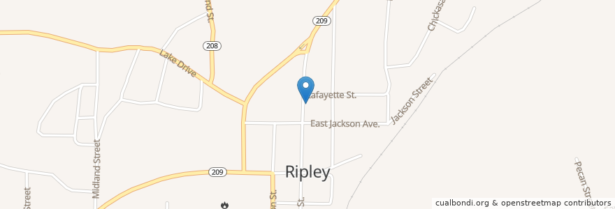Mapa de ubicacion de Ripley First Baptist Church en Verenigde Staten, Tennessee, Lauderdale County, Ripley.