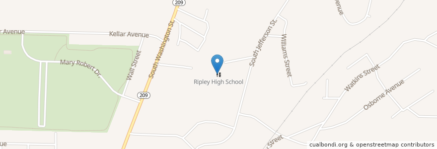 Mapa de ubicacion de Ripley High School en アメリカ合衆国, テネシー州, Lauderdale County, Ripley.