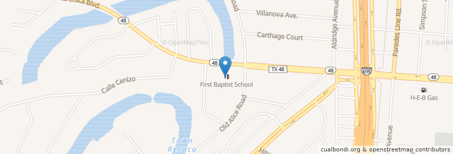 Mapa de ubicacion de First Baptist School en Estados Unidos Da América, Texas, Cameron County, Brownsville.