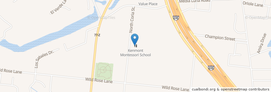 Mapa de ubicacion de Kenmont Montessori School en Amerika Birleşik Devletleri, Teksas, Cameron County, Brownsville.