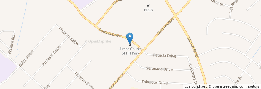 Mapa de ubicacion de Aimco Church of Hill Park en Amerika Birleşik Devletleri, Teksas, Bexar County, San Antonio.