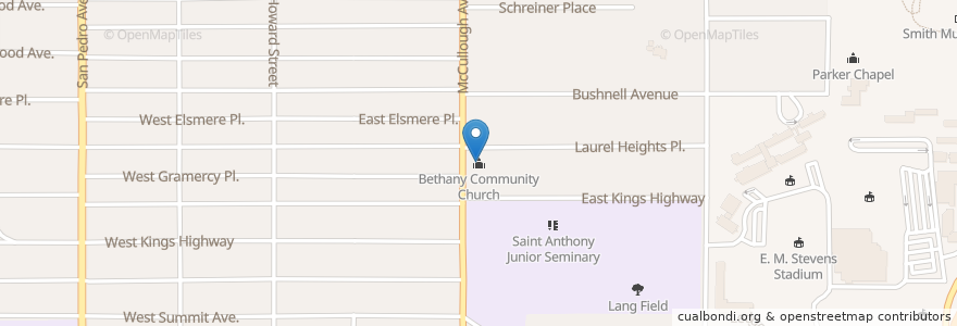 Mapa de ubicacion de Bethany Community Church en Estados Unidos De América, Texas, Bexar County, San Antonio.