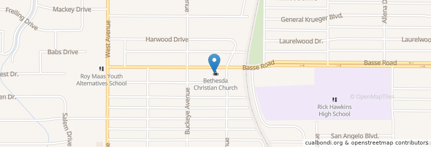 Mapa de ubicacion de Bethesda Christian Church en アメリカ合衆国, テキサス州, Bexar County, サンアントニオ.