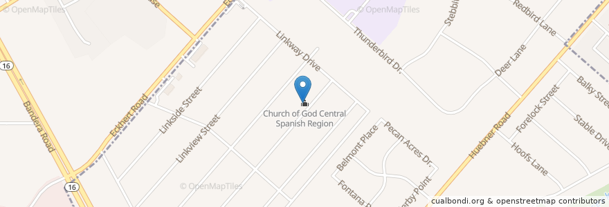 Mapa de ubicacion de Church of God Central Spanish Region en Amerika Birleşik Devletleri, Teksas, Bexar County, San Antonio, Leon Valley.