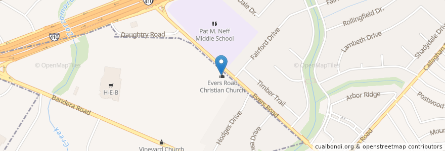 Mapa de ubicacion de Evers Road Christian Church en Amerika Birleşik Devletleri, Teksas, Bexar County, San Antonio, Leon Valley.
