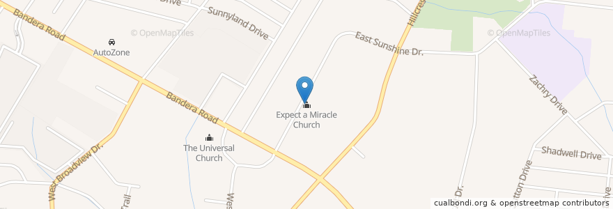 Mapa de ubicacion de Expect a Miracle Church en 美利坚合众国/美利堅合眾國, 得克萨斯州 / 德克薩斯州 / 德薩斯州, Bexar County, San Antonio.