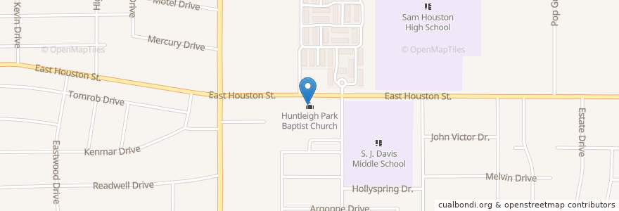 Mapa de ubicacion de Huntleigh Park Baptist Church en الولايات المتّحدة الأمريكيّة, تكساس, مقاطعة بيكسار, سان أنطونيو.