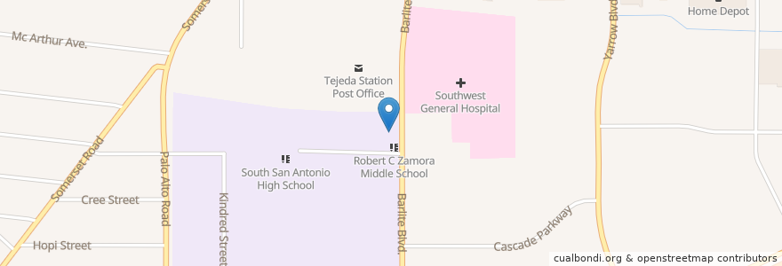 Mapa de ubicacion de Hernandez Learning Center en Stati Uniti D'America, Texas, Bexar County, San Antonio.