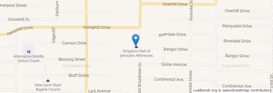 Mapa de ubicacion de Kingdom Hall of Jehovahs Witnesses en Verenigde Staten, Texas, Bexar County, San Antonio.