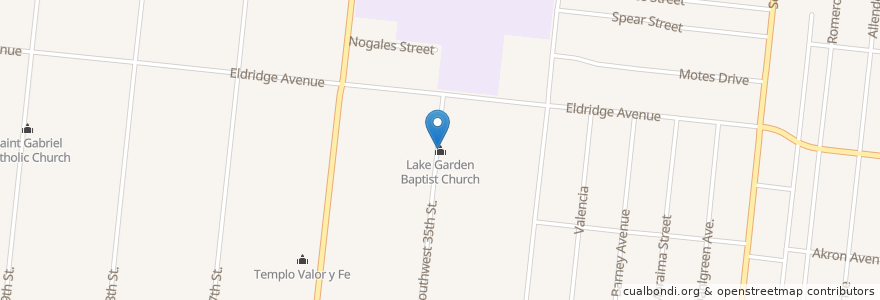 Mapa de ubicacion de Lake Garden Baptist Church en 미국, 텍사스, Bexar County, San Antonio.