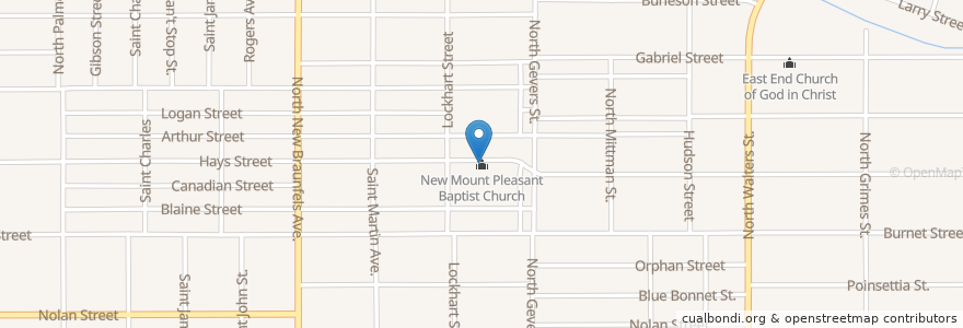 Mapa de ubicacion de New Mount Pleasant Baptist Church en Amerika Birleşik Devletleri, Teksas, Bexar County, San Antonio.