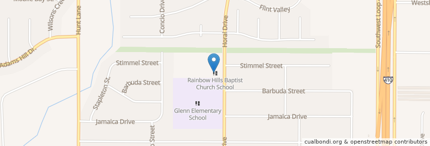 Mapa de ubicacion de Rainbow Hills Baptist Church School en Vereinigte Staaten Von Amerika, Texas, Bexar County, San Antonio.
