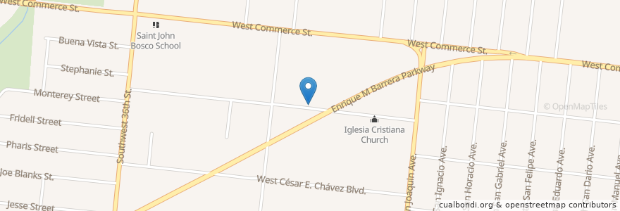 Mapa de ubicacion de Theos Hosanna Christian Center en Amerika Syarikat, Texas, Bexar County, San Antonio.