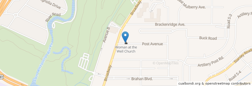 Mapa de ubicacion de Woman at the Well Church en 미국, 텍사스, Bexar County, San Antonio.