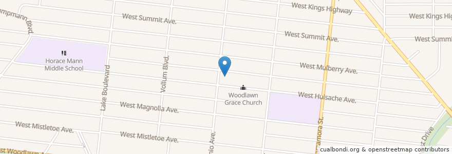 Mapa de ubicacion de Woodlawn Grace Church en Estados Unidos Da América, Texas, Bexar County, San Antonio.