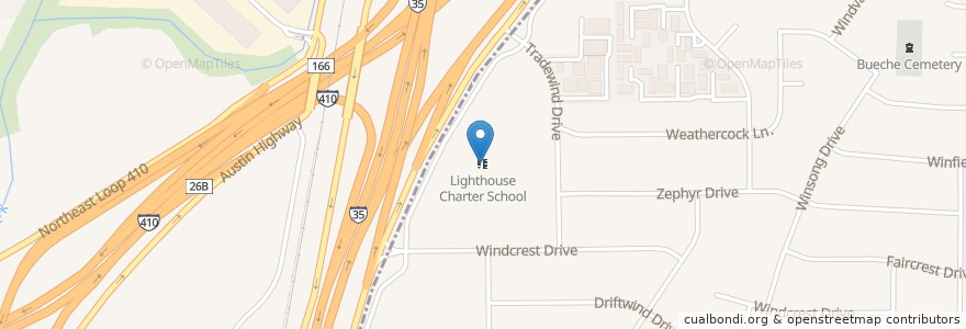 Mapa de ubicacion de Lighthouse Charter School en Vereinigte Staaten Von Amerika, Texas, Bexar County, San Antonio.