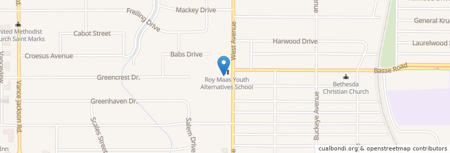 Mapa de ubicacion de Roy Maas Youth Alternatives School en الولايات المتّحدة الأمريكيّة, تكساس, مقاطعة بيكسار, سان أنطونيو.