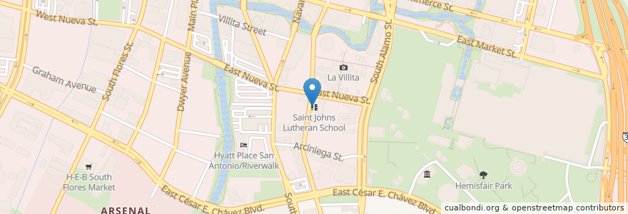 Mapa de ubicacion de Saint Johns Lutheran School en アメリカ合衆国, テキサス州, Bexar County, サンアントニオ.
