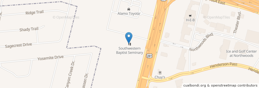 Mapa de ubicacion de Southwestern Baptist Seminary en アメリカ合衆国, テキサス州, Bexar County, サンアントニオ.