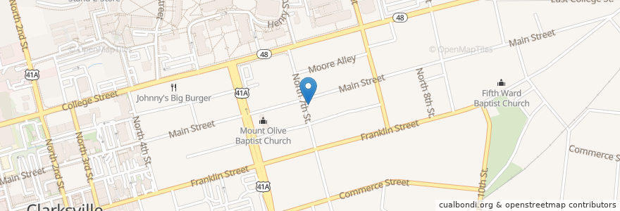 Mapa de ubicacion de Saint John Baptist Church en Amerika Syarikat, Tennessee, Montgomery County, Clarksville.