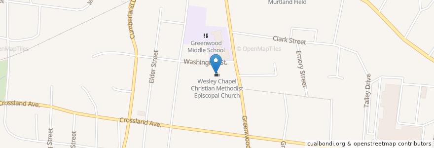 Mapa de ubicacion de Wesley Chapel Christian Methodist Episcopal Church en United States, Tennessee, Montgomery County, Clarksville.