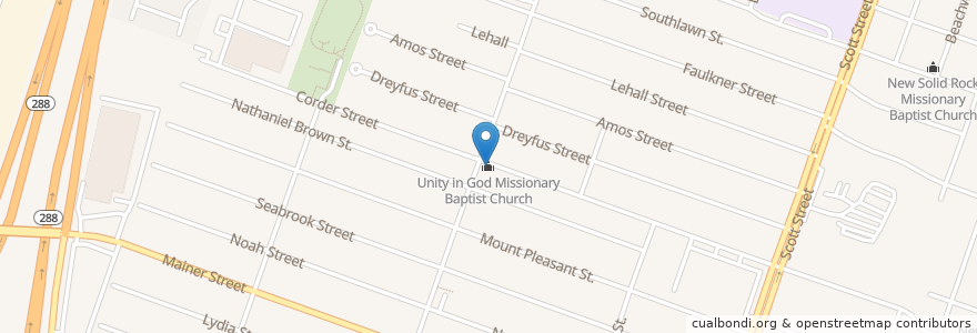 Mapa de ubicacion de Unity in God Missionary Baptist Church en États-Unis D'Amérique, Texas, Houston, Harris County.