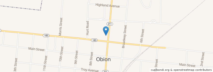 Mapa de ubicacion de Obion School en 미국, 테네시, Obion County, Obion.