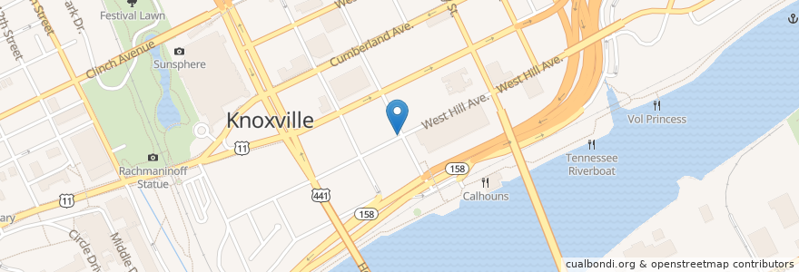 Mapa de ubicacion de First Baptist Church of Knoxville en Amerika Birleşik Devletleri, Tennessee, Knox County, Knoxville.