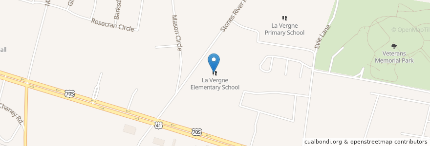 Mapa de ubicacion de La Vergne Elementary School en Amerika Syarikat, Tennessee, Rutherford County, La Vergne.