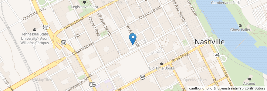 Mapa de ubicacion de Central Church of Christ en États-Unis D'Amérique, Tennessee, Nashville-Davidson.