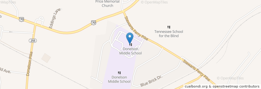 Mapa de ubicacion de Donelson Middle School en الولايات المتّحدة الأمريكيّة, تينيسي, ناشفيل-ديفيدسون.