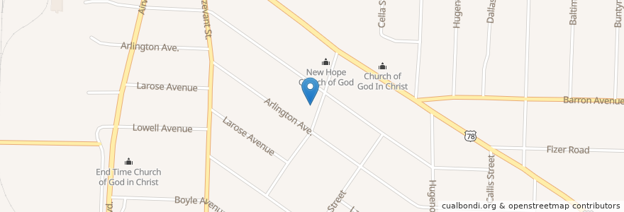 Mapa de ubicacion de Rebecca Memorial United Methodist Church en États-Unis D'Amérique, Tennessee, Shelby County, Memphis.