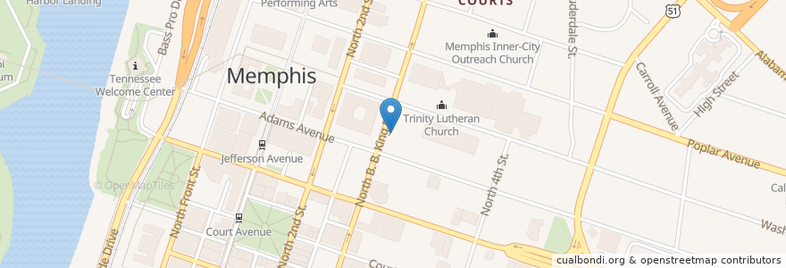 Mapa de ubicacion de Saint Peters Catholic Church en États-Unis D'Amérique, Tennessee, Shelby County, Memphis.