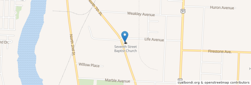 Mapa de ubicacion de Seventh Street Baptist Church en الولايات المتّحدة الأمريكيّة, تينيسي, مقاطعة شيلبي, Memphis.