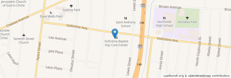 Mapa de ubicacion de Vollintine Avenue Baptist Church en 美利坚合众国/美利堅合眾國, 田纳西州, Shelby County, Memphis.