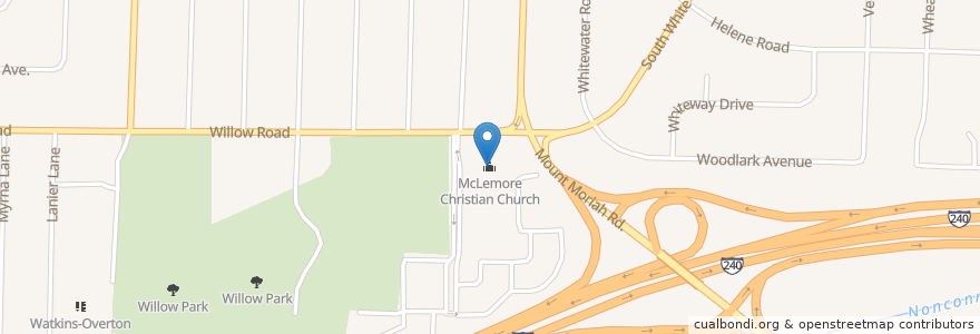 Mapa de ubicacion de McLemore Christian Church en Amerika Syarikat, Tennessee, Shelby County, Memphis.