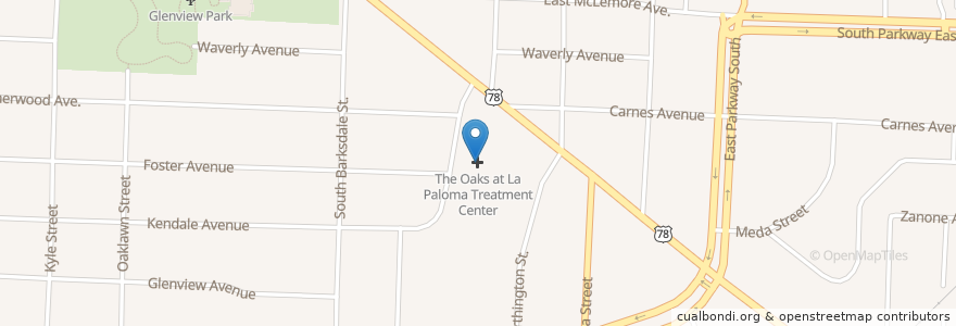 Mapa de ubicacion de The Oaks at La Paloma Treatment Center en United States, Tennessee, Shelby County, Memphis.