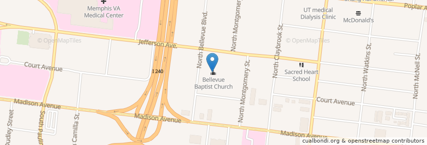 Mapa de ubicacion de Bellevue Baptist Church en Соединённые Штаты Америки, Теннесси, Shelby County, Memphis.