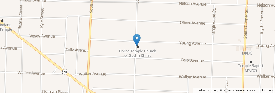 Mapa de ubicacion de Divine Temple Church of God in Christ en Verenigde Staten, Tennessee, Shelby County, Memphis.