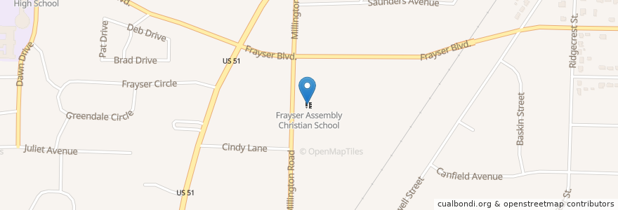 Mapa de ubicacion de Frayser Assembly Christian School en United States, Tennessee, Shelby County, Memphis.