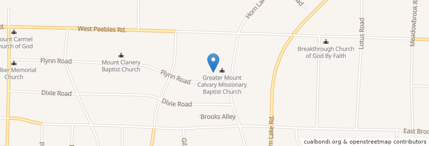 Mapa de ubicacion de Greater Mount Calvary Missionary Baptist Church en 美利坚合众国/美利堅合眾國, 田纳西州, Shelby County, Memphis.
