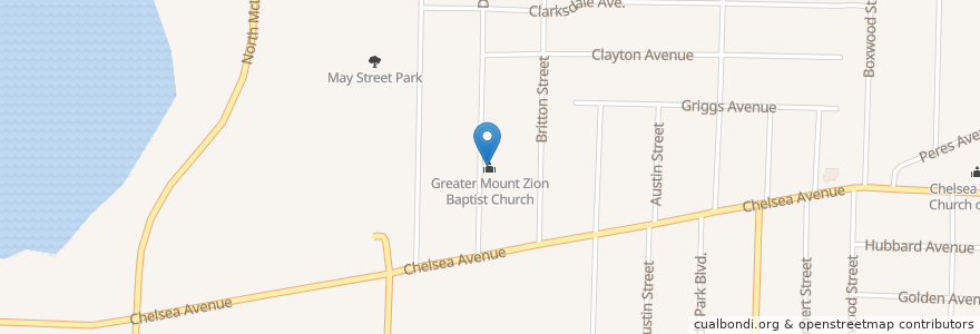 Mapa de ubicacion de Greater Mount Zion Baptist Church en الولايات المتّحدة الأمريكيّة, تينيسي, مقاطعة شيلبي, Memphis.